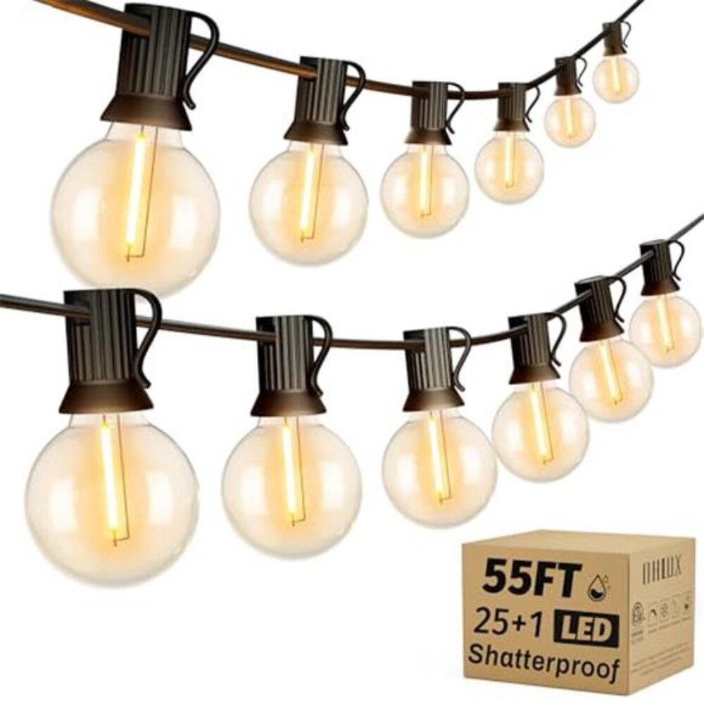 Outdoor String Lights 55FT LED Patio Lights Waterproof G40 Bulbs Backyard Cafe